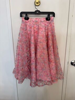 Pink Floral A-Line Midi Skirt